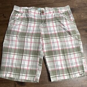 ROXY‎ WOMEN'S PLAID LOW RISE BERMUDA SHORTS 90'S Y2K Pink Green Size 7